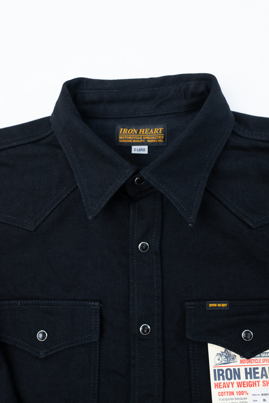 IHSH-295-BB - 14oz Selvedge Denim Western Shirt - Black, Black