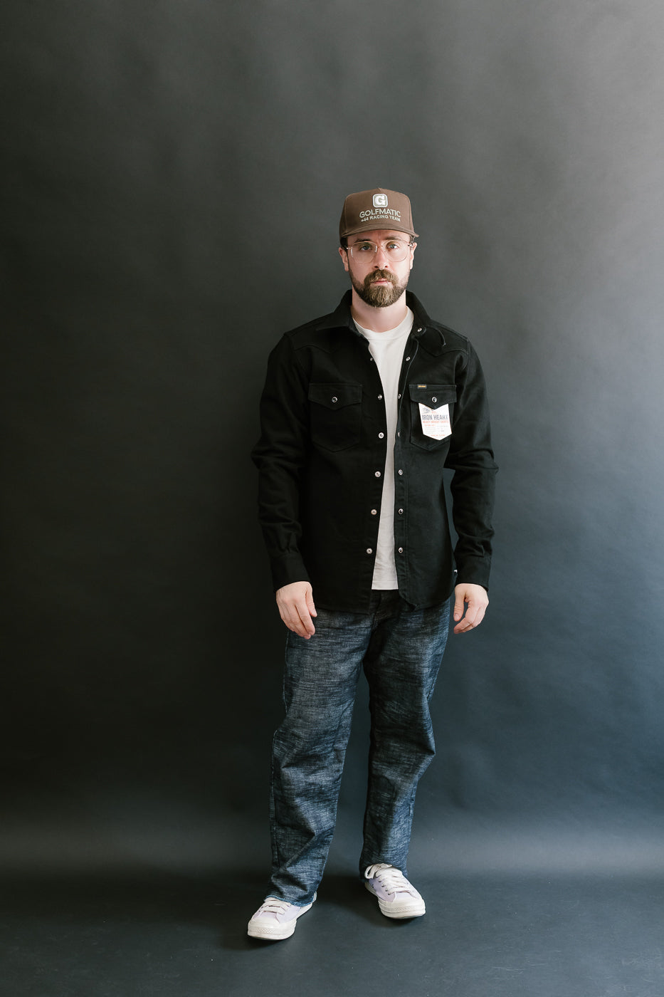 IHSH-295-BB - 14oz Selvedge Denim Western Shirt - Black, Black