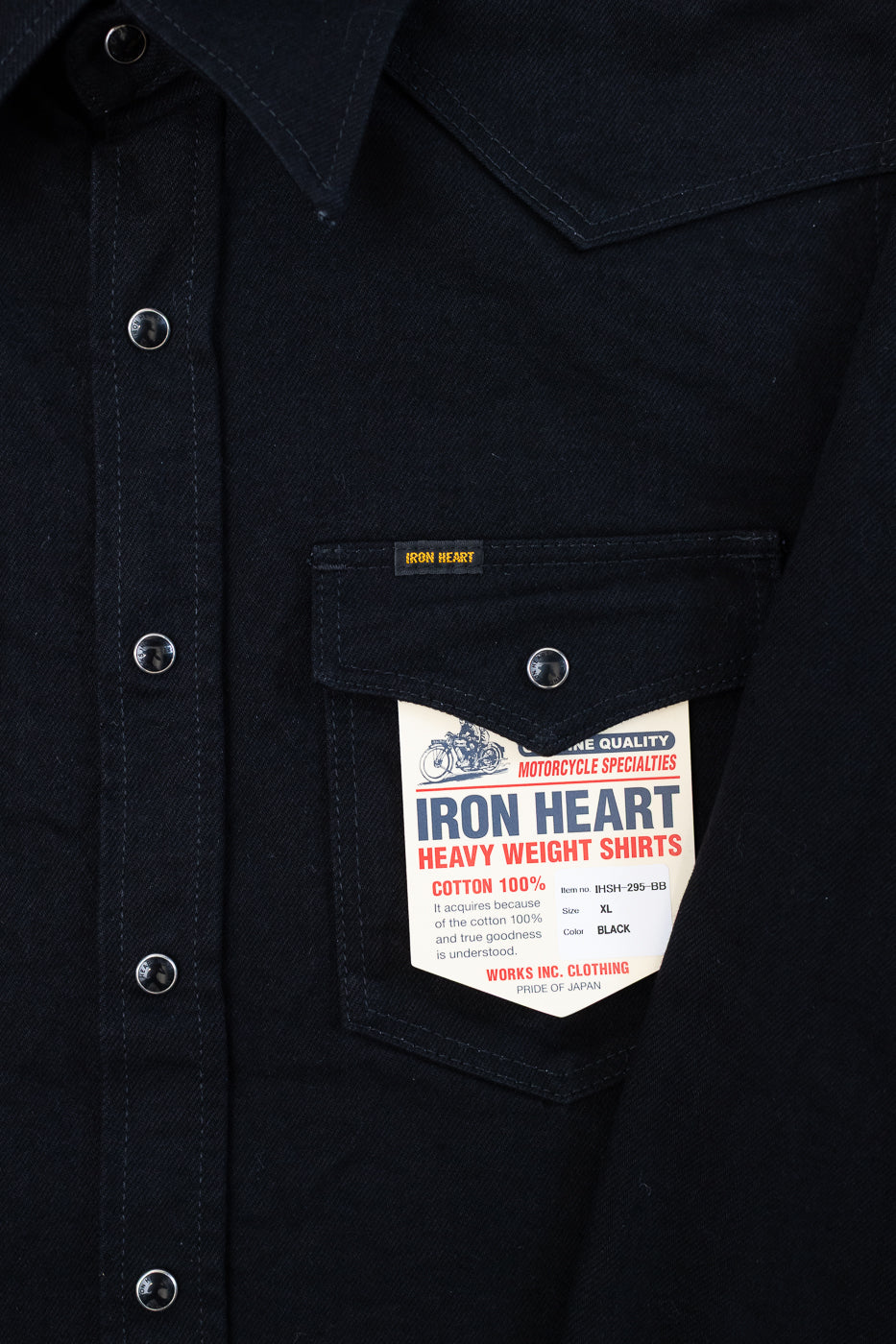 IHSH-295-BB - 14oz Selvedge Denim Western Shirt - Black, Black