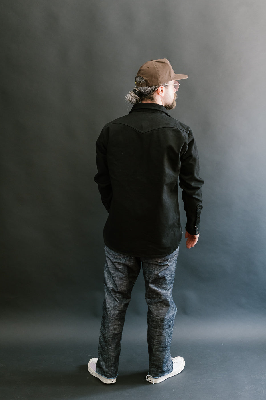 IHSH-295-BB - 14oz Selvedge Denim Western Shirt - Black, Black