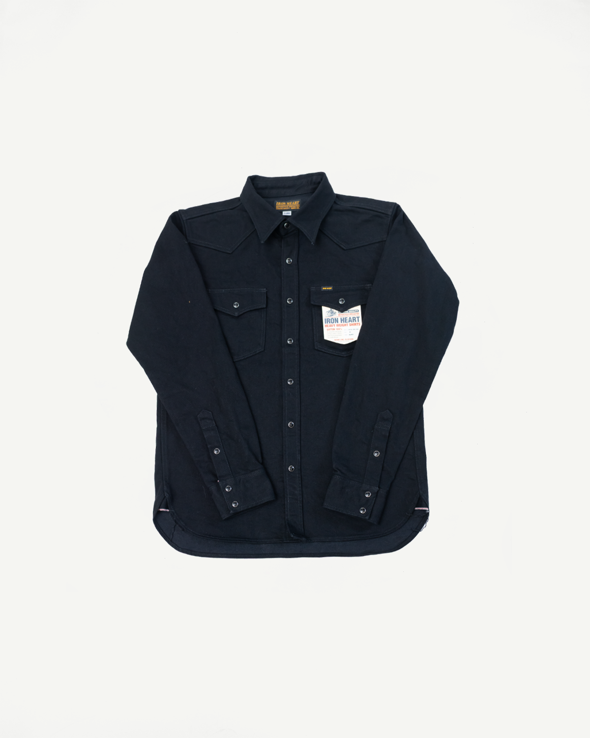 IHSH-295-BB - 14oz Selvedge Denim Western Shirt - Black, Black