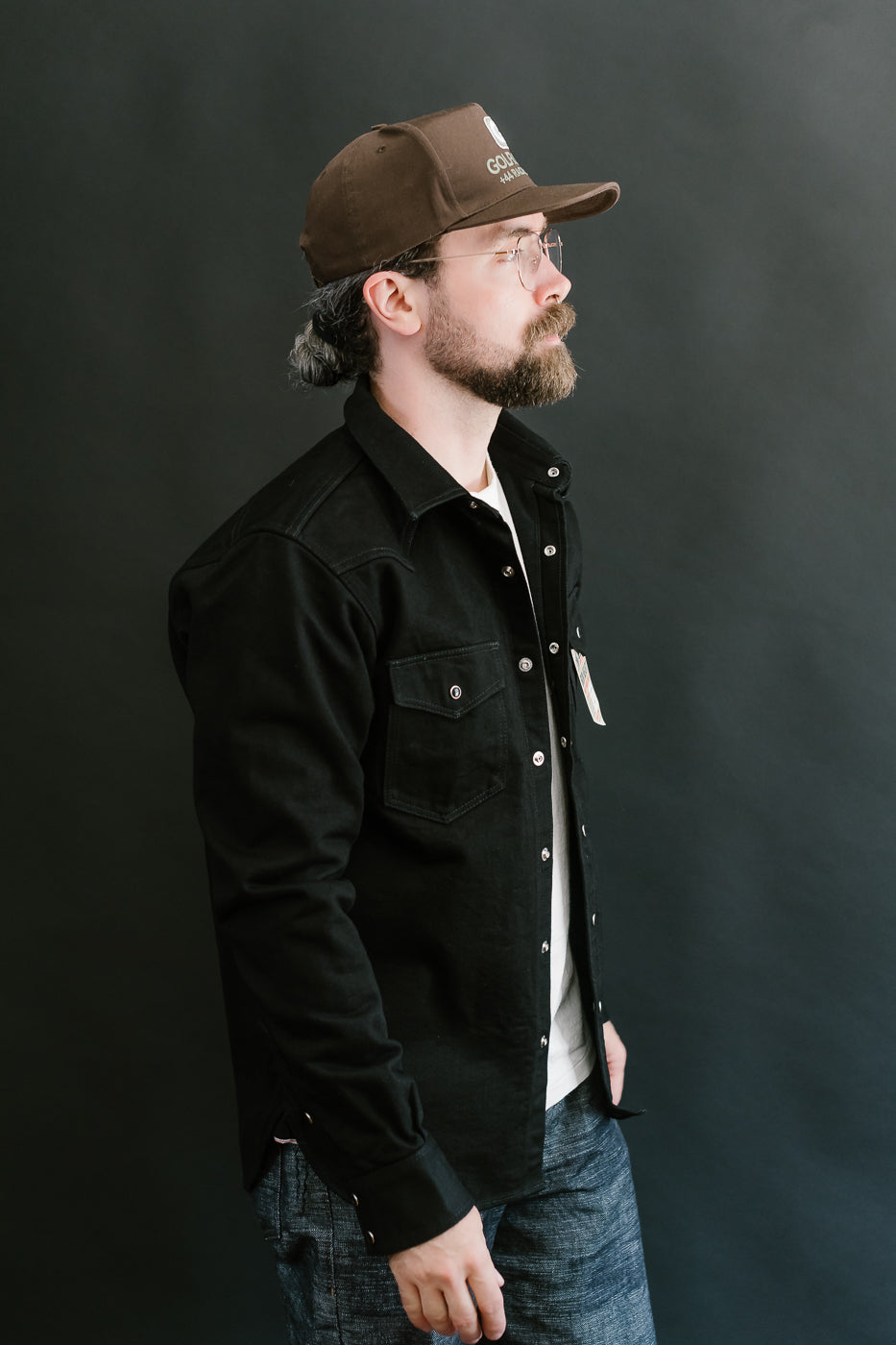 IHSH-295-BB - 14oz Selvedge Denim Western Shirt - Black, Black