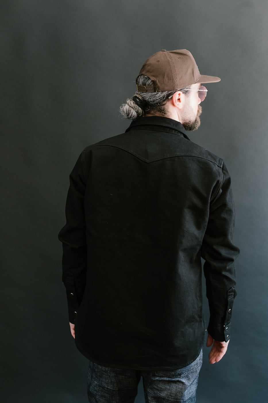 IHSH-295-BB - 14oz Selvedge Denim Western Shirt - Black, Black