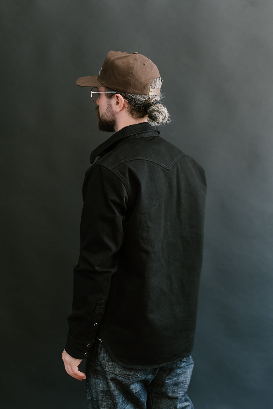 IHSH-295-BB - 14oz Selvedge Denim Western Shirt - Black, Black