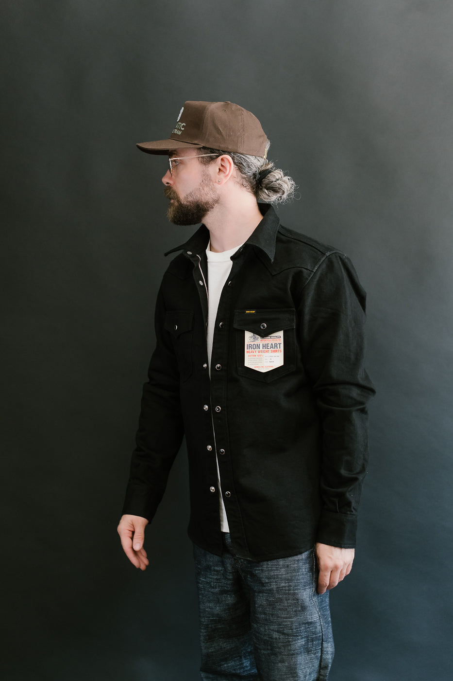 IHSH-295-BB - 14oz Selvedge Denim Western Shirt - Black, Black