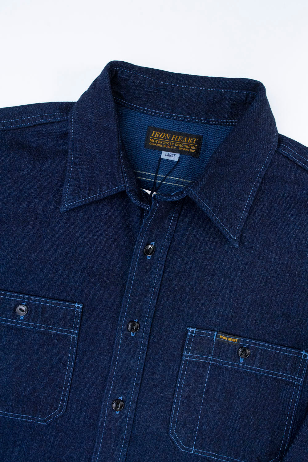 IHSH-353-BLU - 10oz Selvedge Denim Work Shirt - Indigo Overdyed Blue