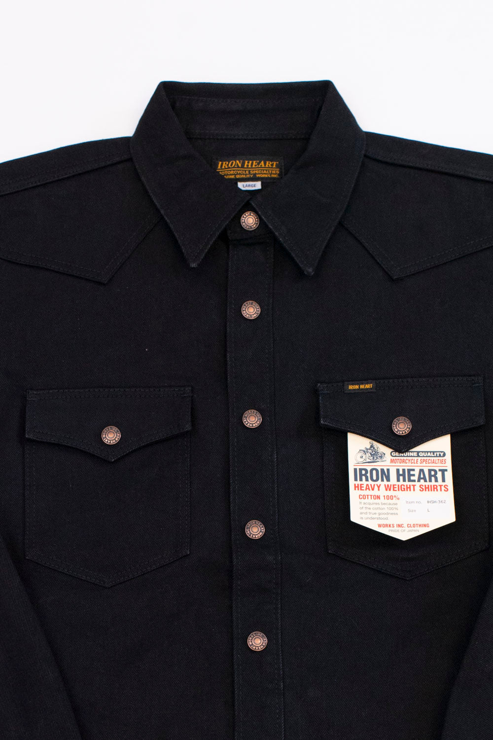 IHSH-362-BLK 16oz Non-Selvedge Denim CPO Shirt Superblack (Fades To  Grey)