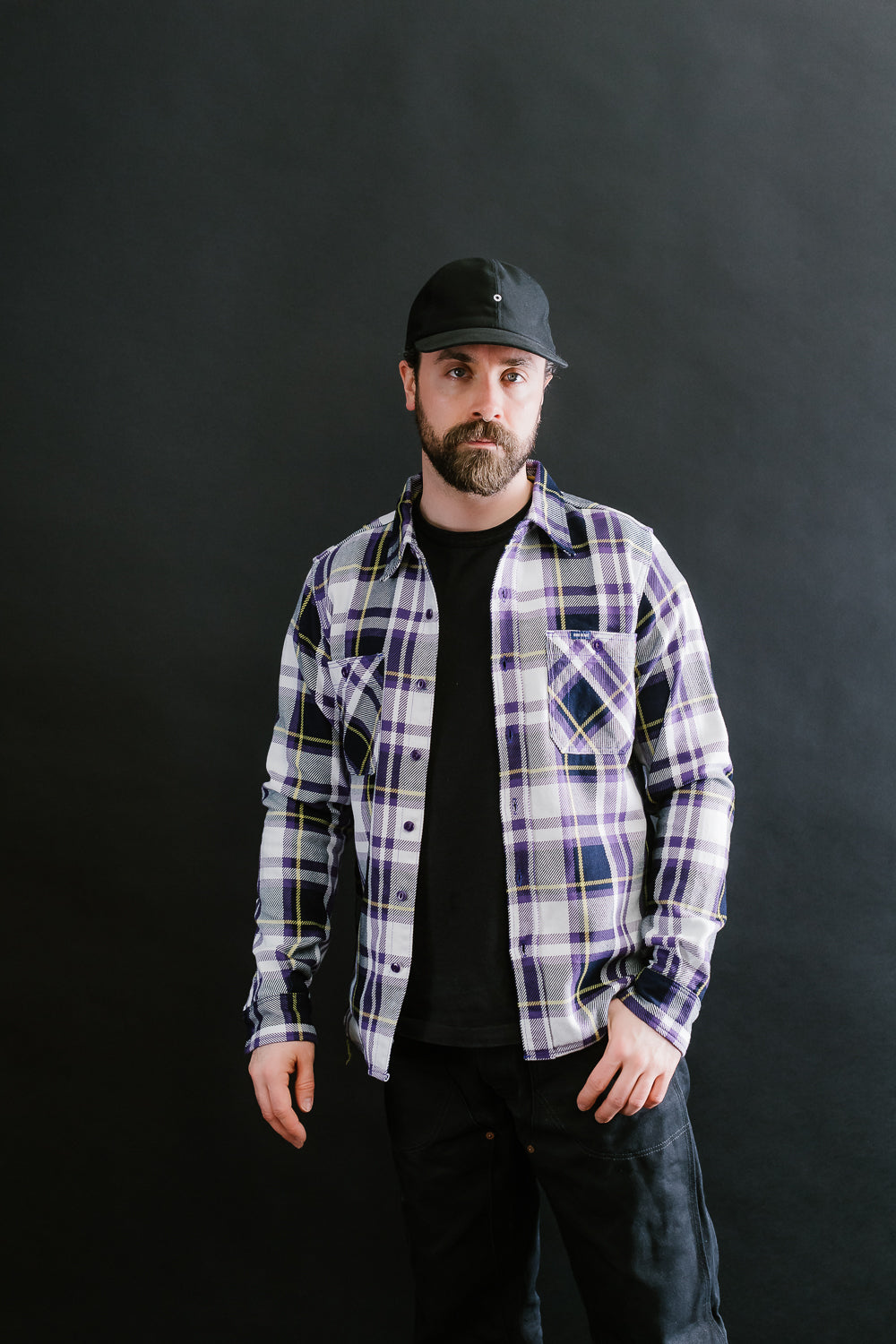 IHSH-382-PUR - 9oz Selvedge American Check Work Shirt - Purple