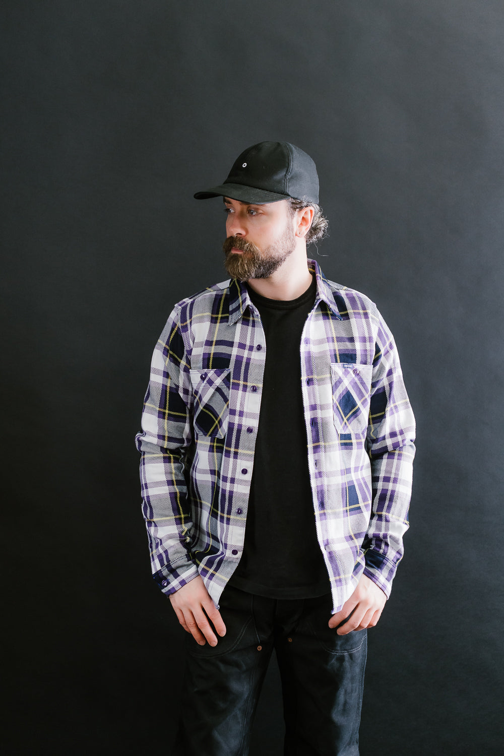 IHSH-382-PUR - 9oz Selvedge American Check Work Shirt - Purple