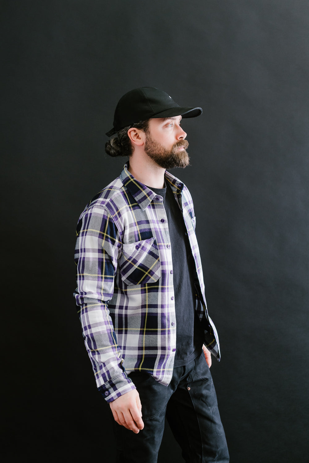 IHSH-382-PUR - 9oz Selvedge American Check Work Shirt - Purple