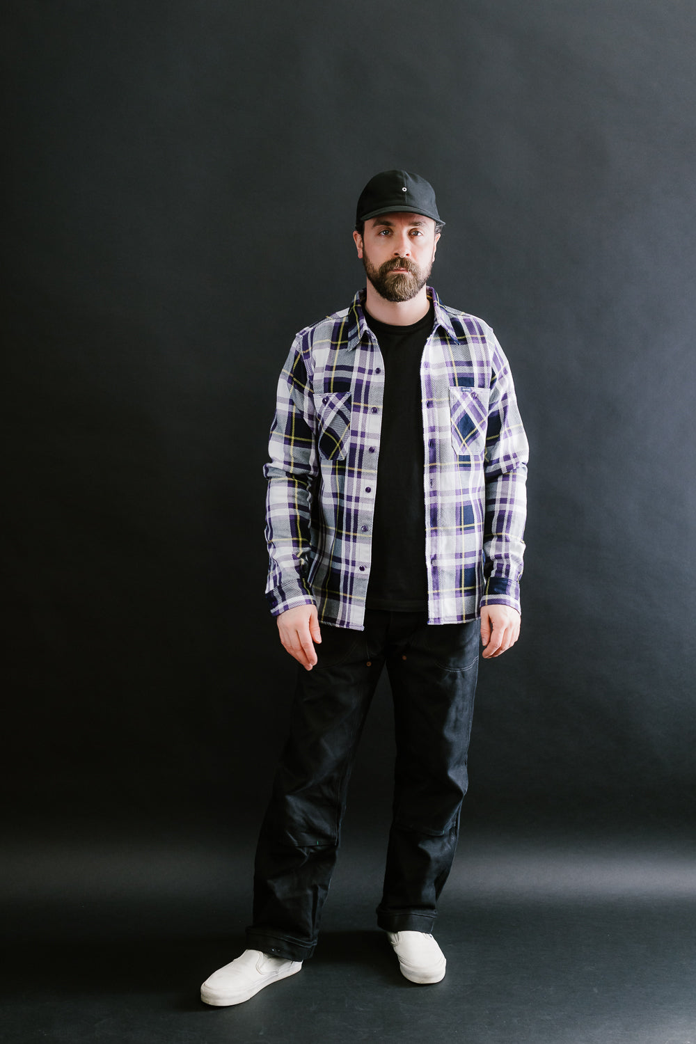 IHSH-382-PUR - 9oz Selvedge American Check Work Shirt - Purple