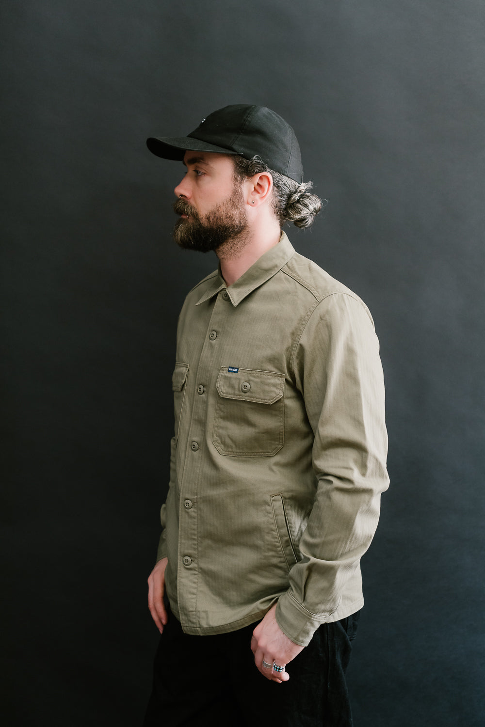 IHSH-385-BEI - 9oz Herringbone Military Shirt - Beige