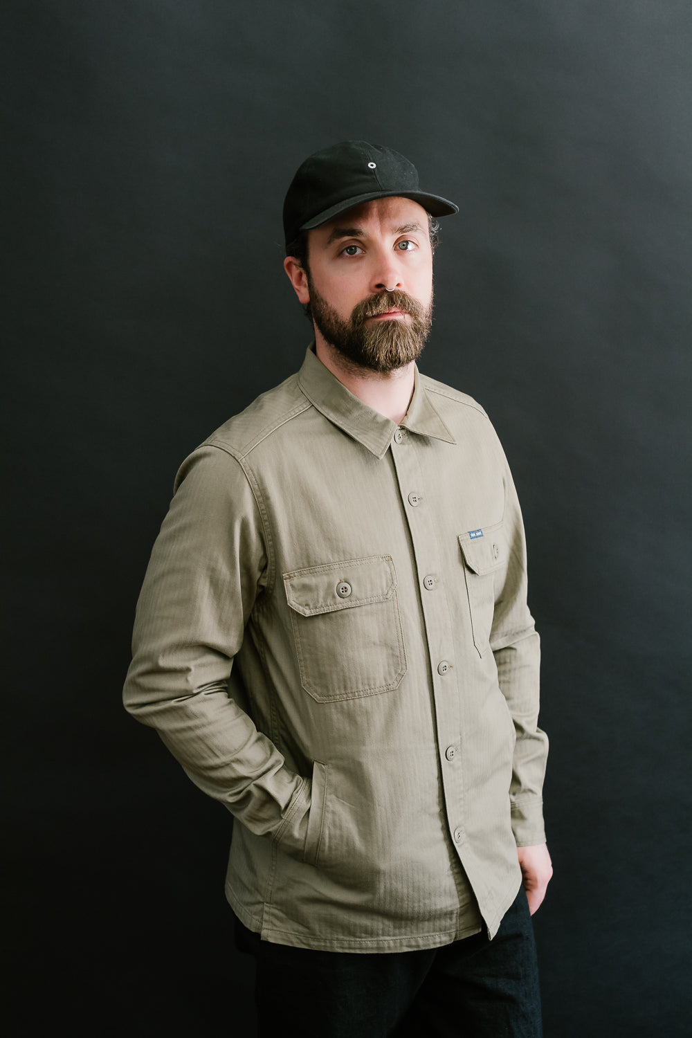 IHSH-385-BEI - 9oz Herringbone Military Shirt - Beige