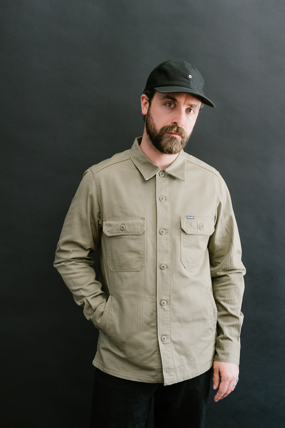IHSH-385-BEI - 9oz Herringbone Military Shirt - Beige