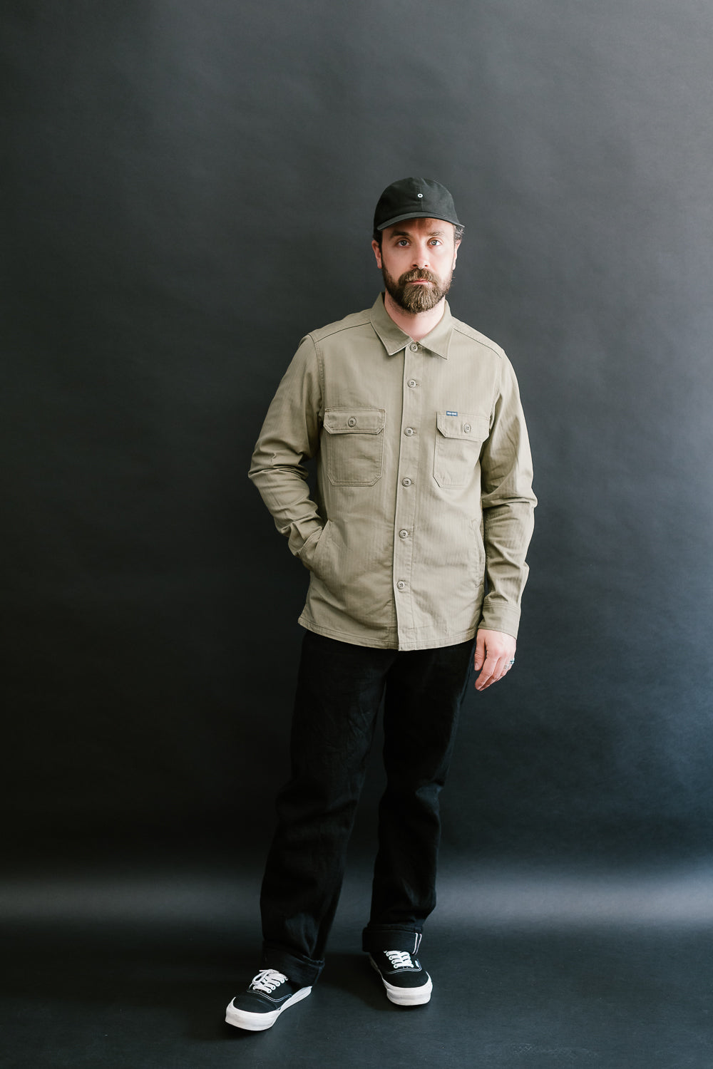 IHSH-385-BEI - 9oz Herringbone Military Shirt - Beige