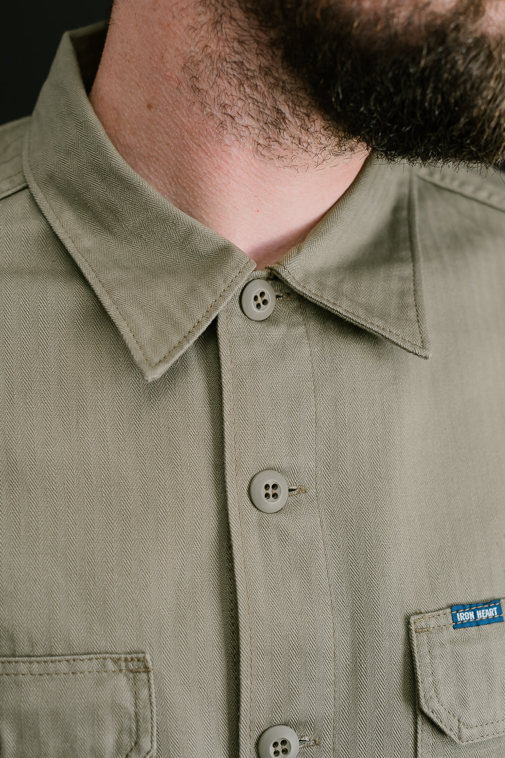 IHSH-385-BEI - 9oz Herringbone Military Shirt - Beige