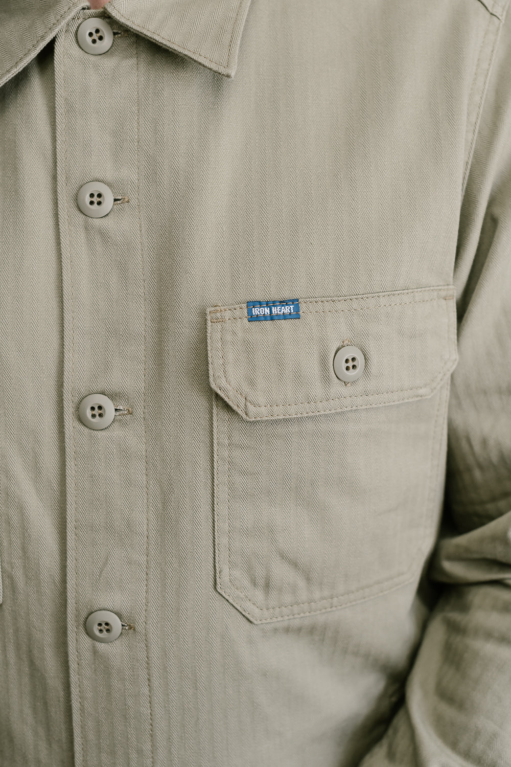 IHSH-385-BEI - 9oz Herringbone Military Shirt - Beige