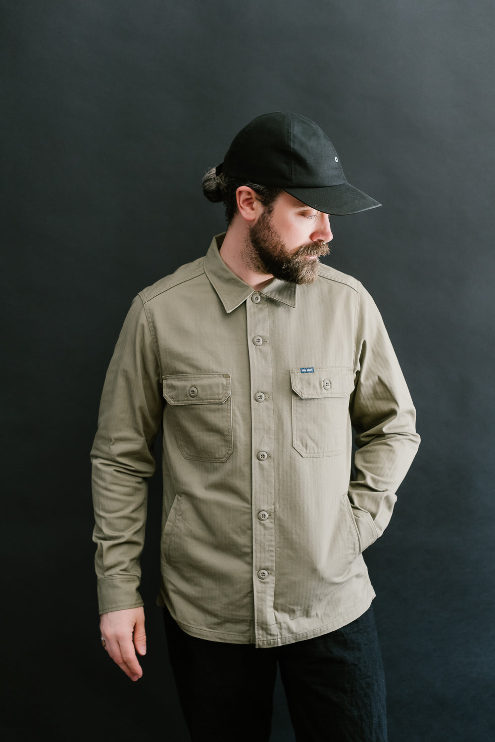 IHSH-385-BEI - 9oz Herringbone Military Shirt - Beige