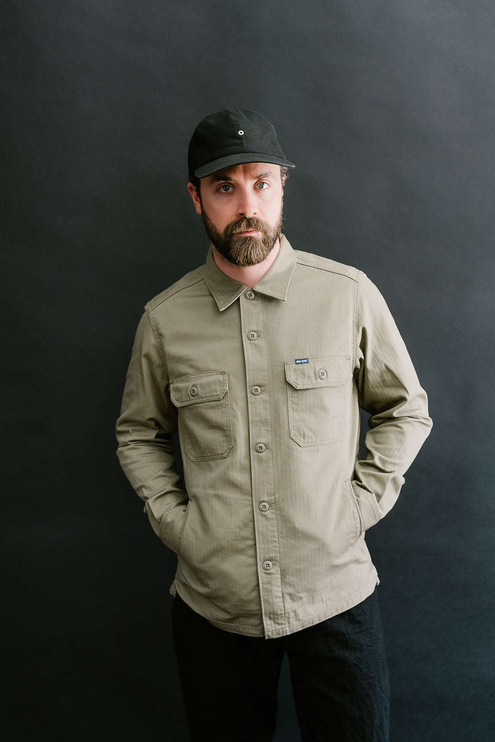 IHSH-385-BEI - 9oz Herringbone Military Shirt - Beige