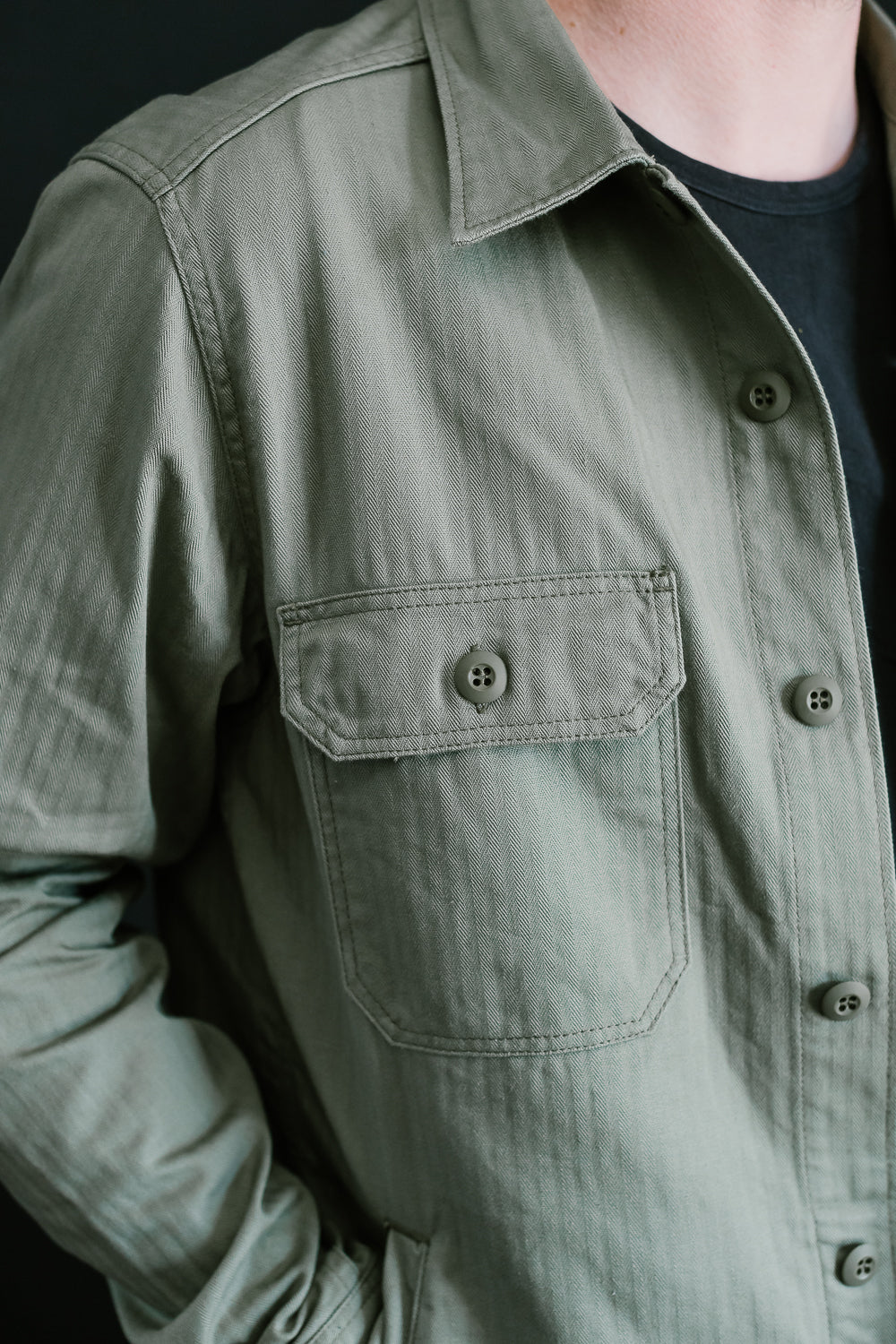 IHSH-385-ODG - 9oz Herringbone Military Shirt - Olive Drab Green