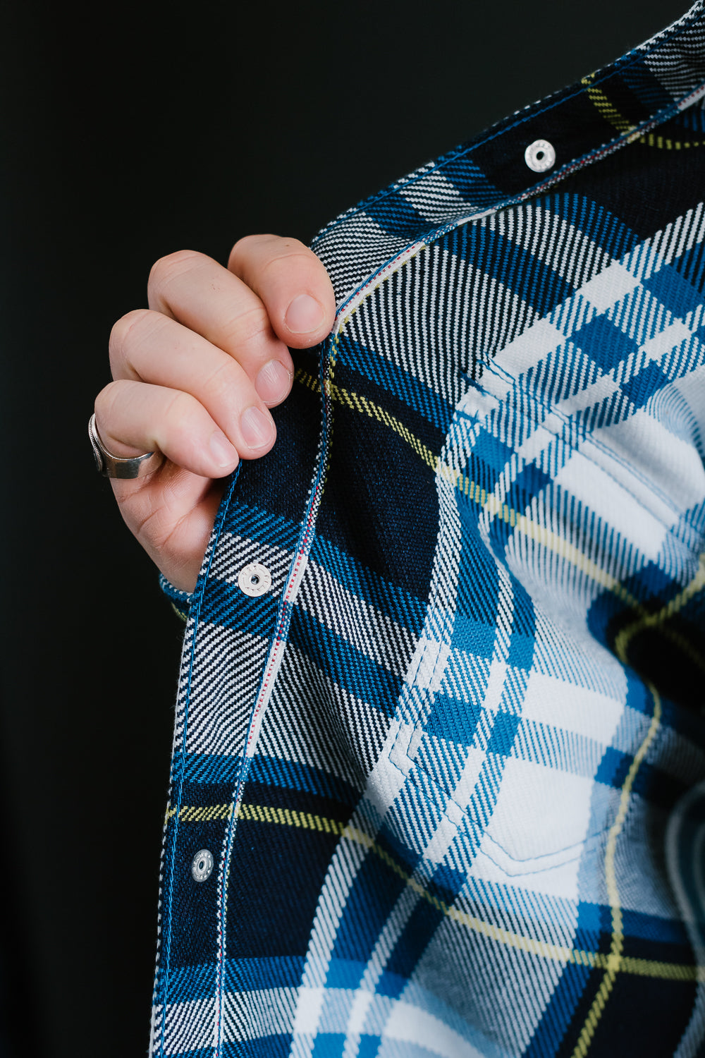 IHSH-390-BLU - 9oz Selvedge American Check Western Shirt - Blue