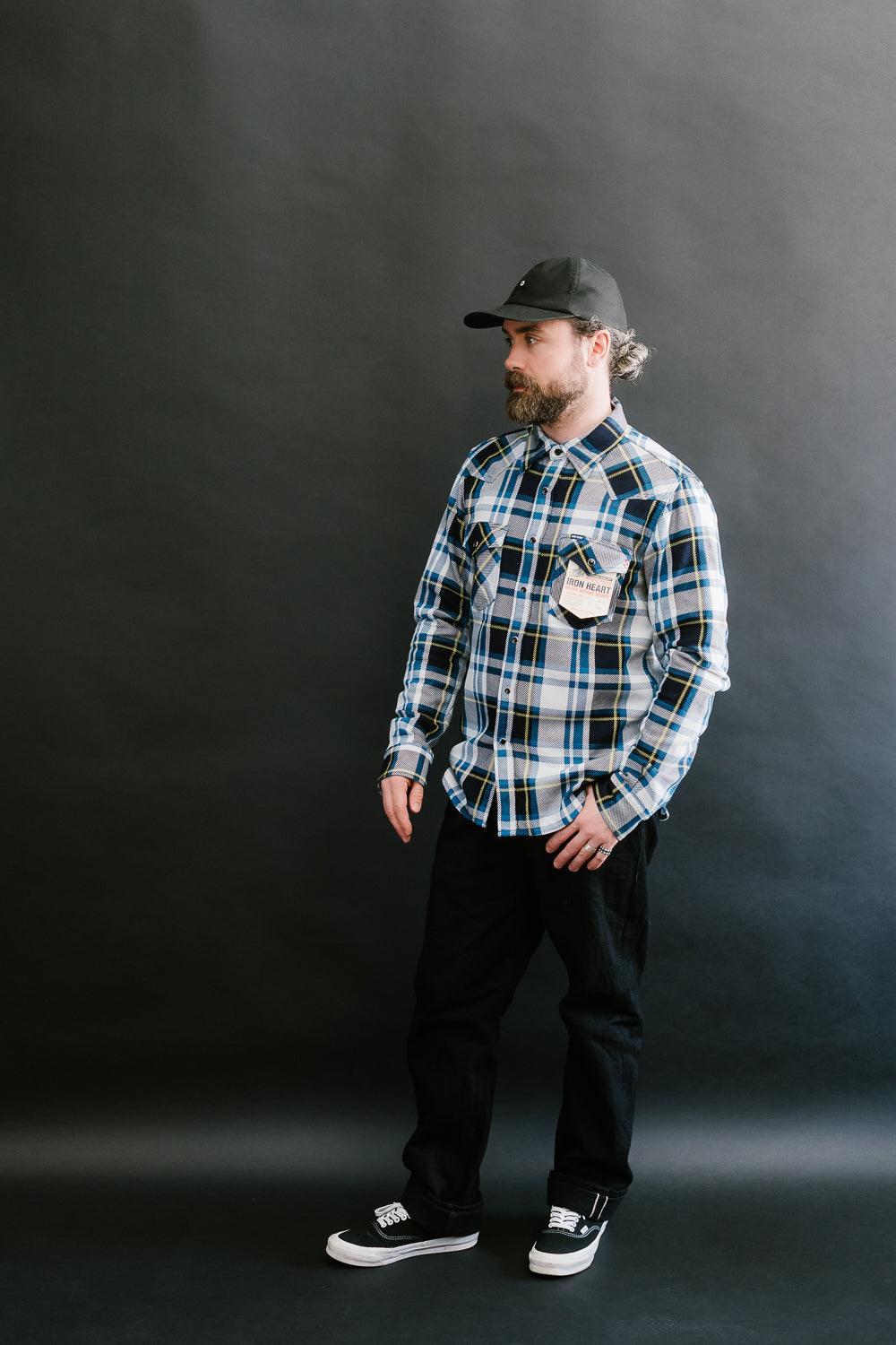 IHSH-390-BLU - 9oz Selvedge American Check Western Shirt - Blue