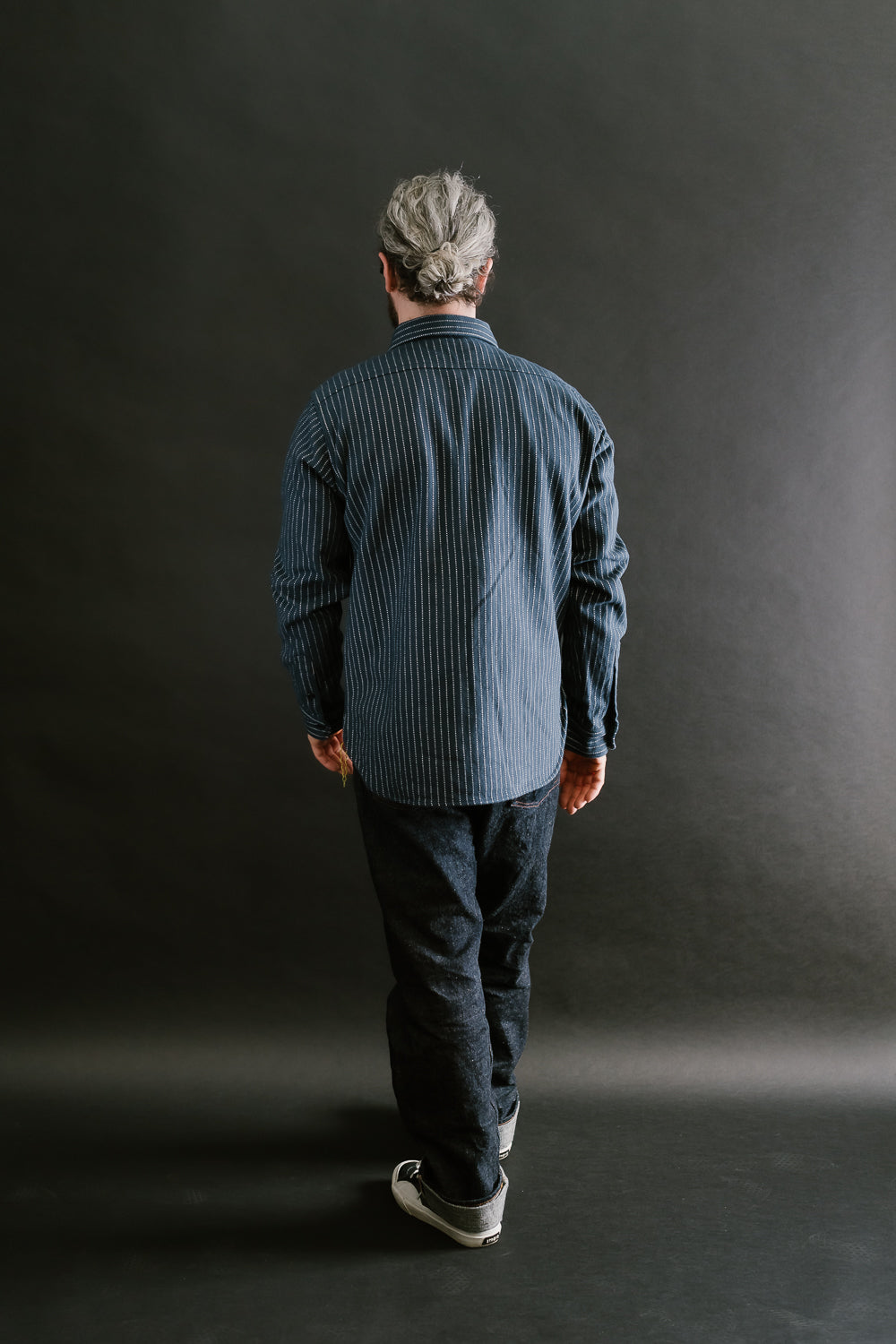 IHSH-402-NVY - 12oz Ultra Heavy Flannel Chalk Stripe Work Shirt - Navy