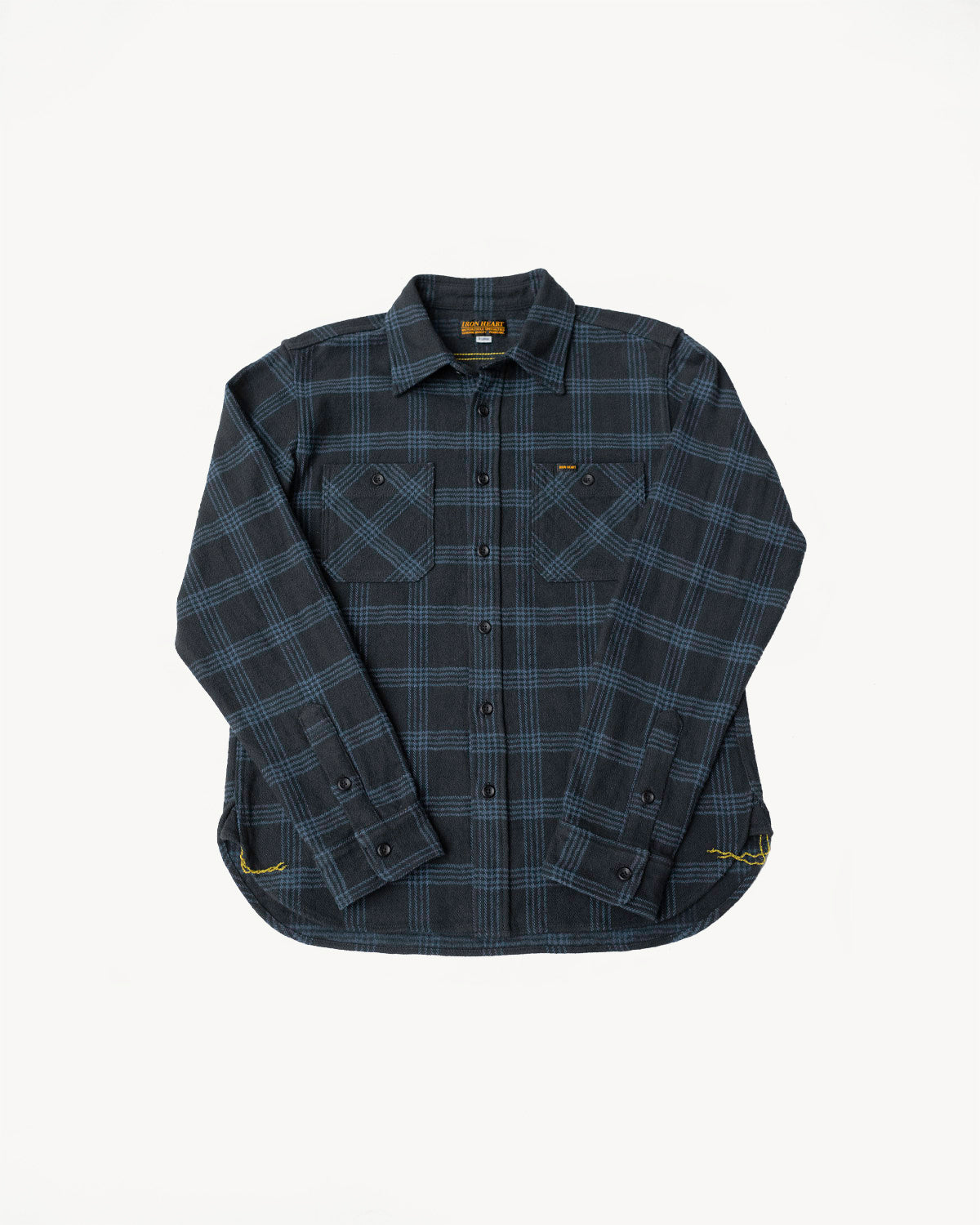 IHSH-408-BLK - 12oz Slubby Heavy Flannel Check Work Shirt - Black