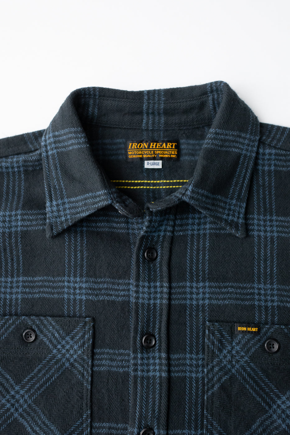 IHSH-408-BLK - 12oz Slubby Heavy Flannel Check Work Shirt - Black