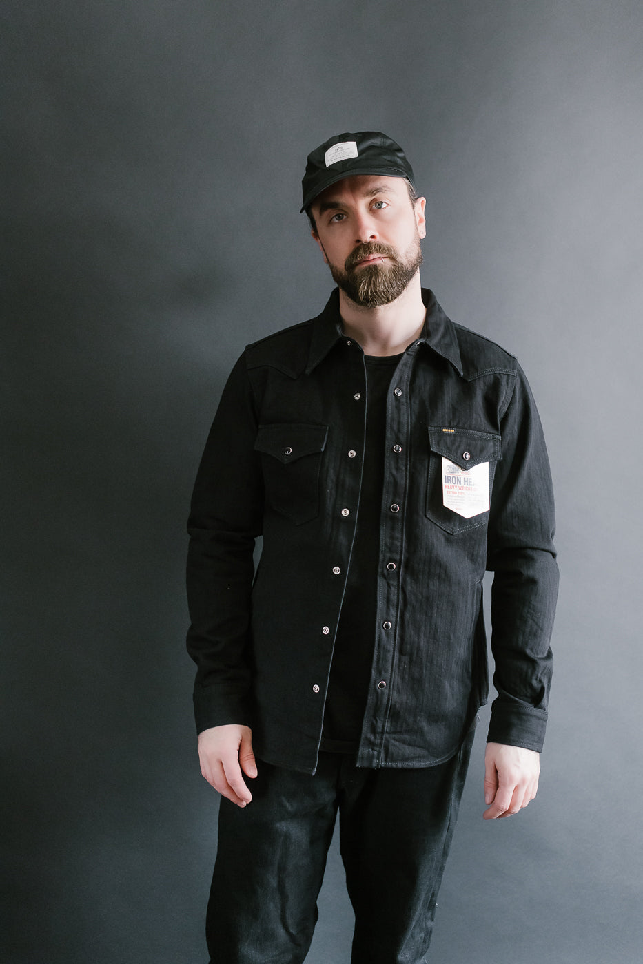 IHSH-410-BLK - 14oz Herringbone CPO Western Shirt - Black