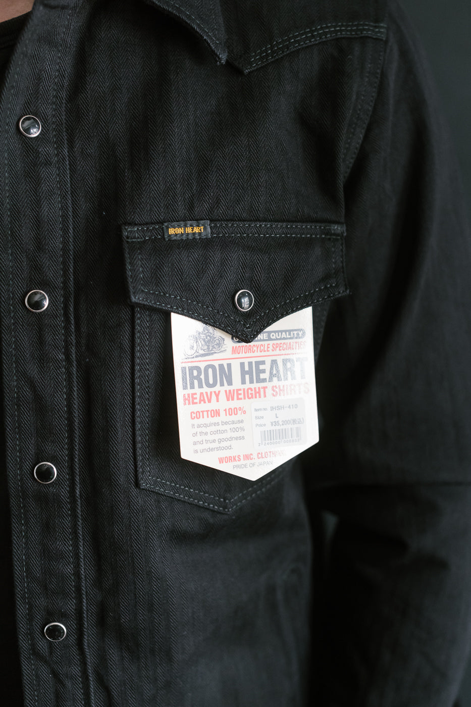 IHSH-410-BLK - 14oz Herringbone CPO Western Shirt - Black