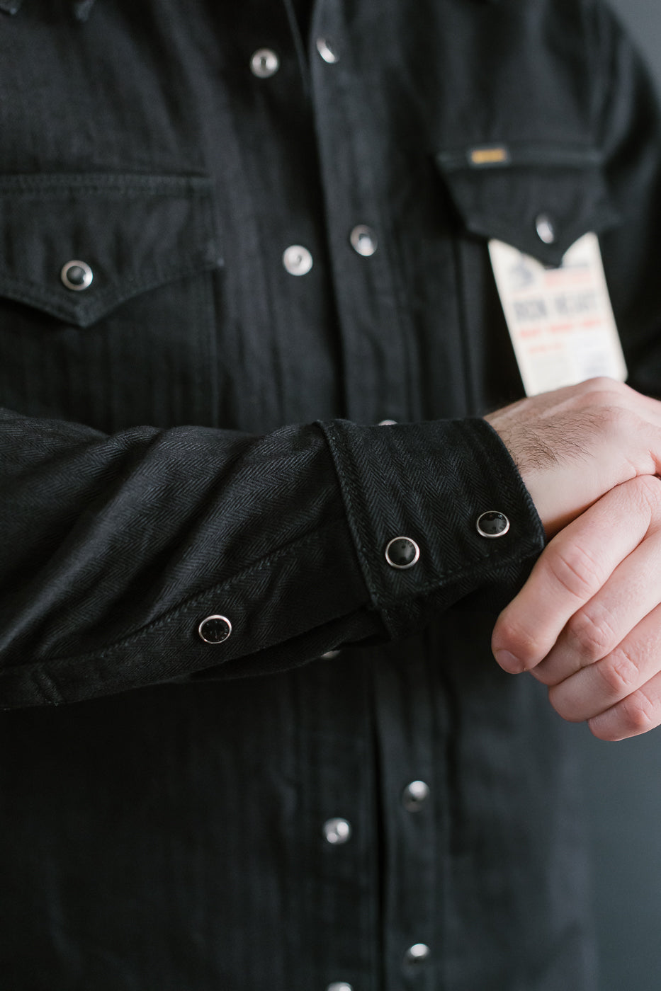 IHSH-410-BLK - 14oz Herringbone CPO Western Shirt - Black