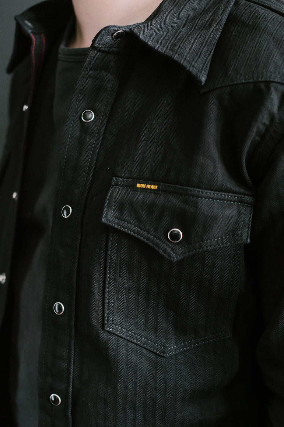 IHSH-410-BLK - 14oz Herringbone CPO Western Shirt - Black