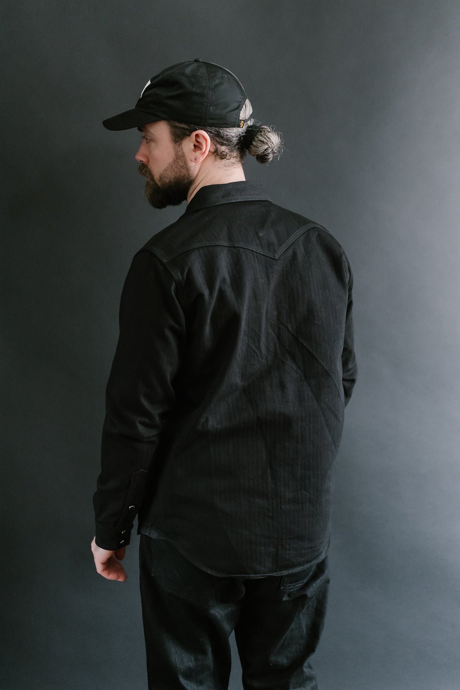 IHSH-410-BLK - 14oz Herringbone CPO Western Shirt - Black