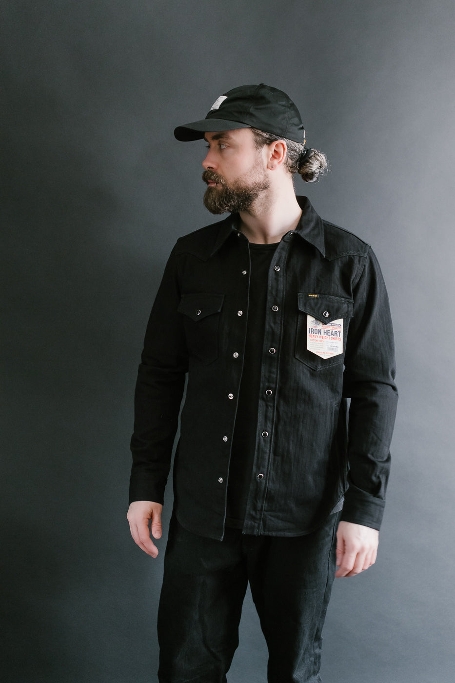 IHSH-410-BLK - 14oz Herringbone CPO Western Shirt - Black