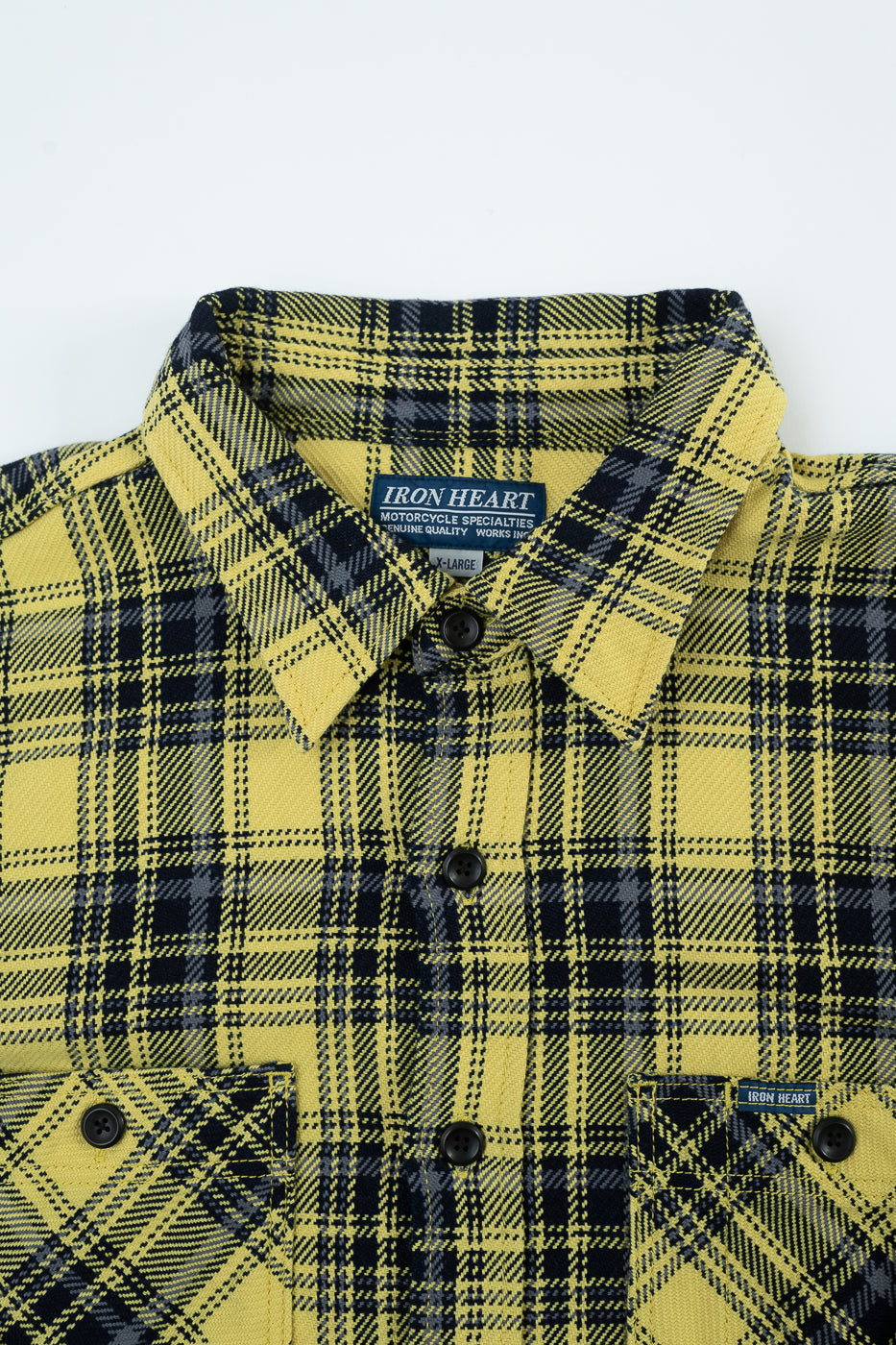 IHSH-412-YEL - 9oz Selvedge Indigo Check Flannel Work Shirt - Yellow