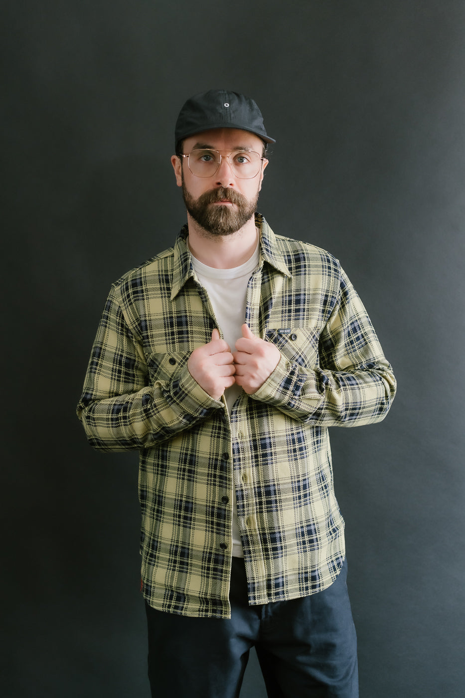 IHSH-412-YEL - 9oz Selvedge Indigo Check Flannel Work Shirt - Yellow