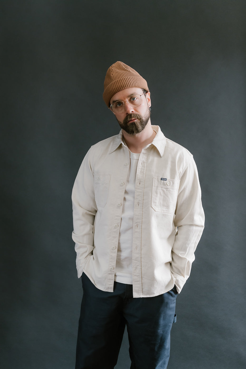 IHSH-414-WHT - 9oz Cotton Linen Work Shirt - Off White