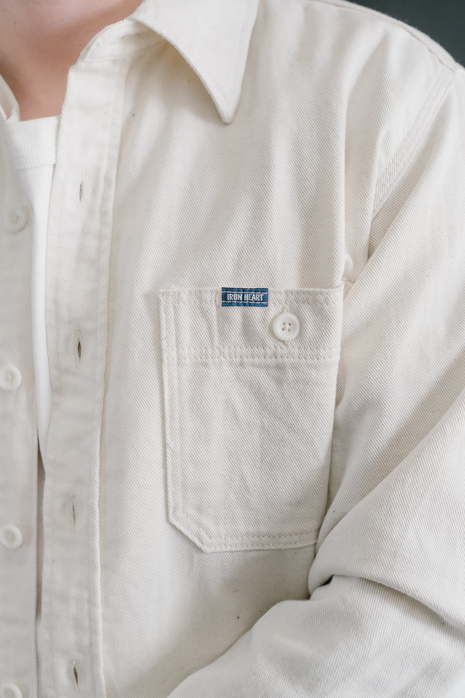 IHSH-414-WHT - 9oz Cotton Linen Work Shirt - Off White