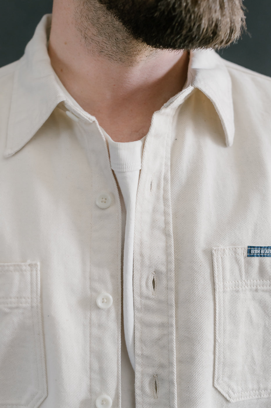 IHSH-414-WHT - 9oz Cotton Linen Work Shirt - Off White