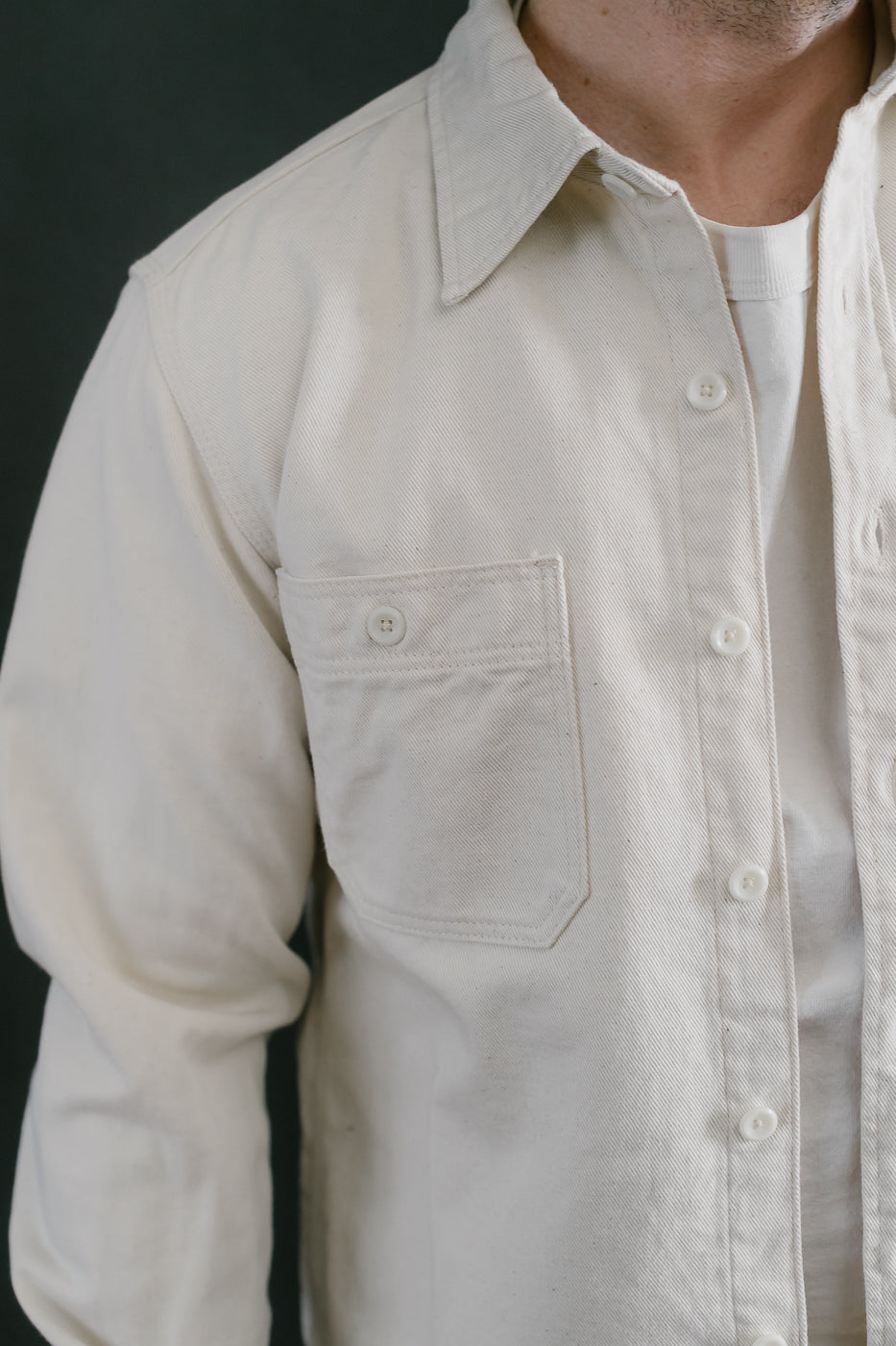IHSH-414-WHT - 9oz Cotton Linen Work Shirt - Off White