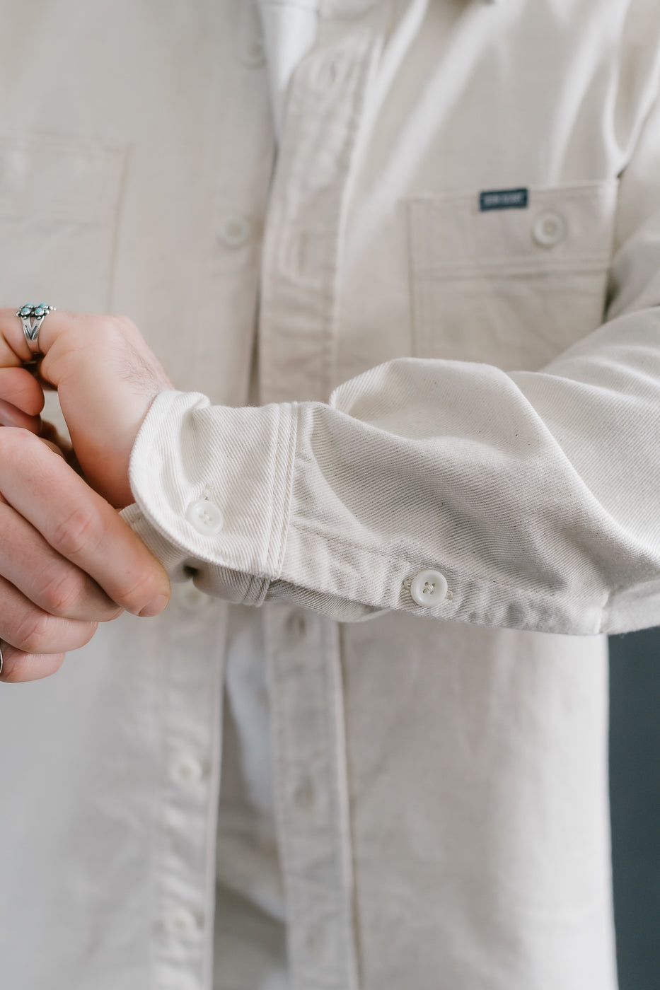 IHSH-414-WHT - 9oz Cotton Linen Work Shirt - Off White