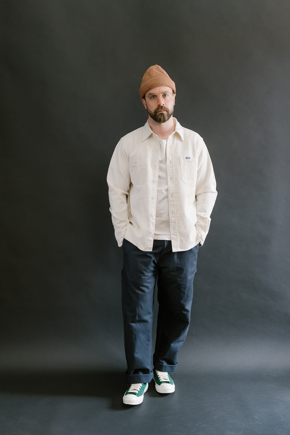 IHSH-414-WHT - 9oz Cotton Linen Work Shirt - Off White