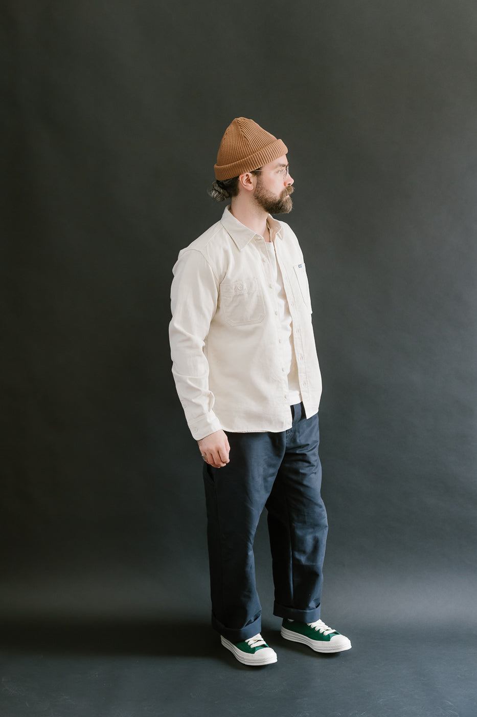 IHSH-414-WHT - 9oz Cotton Linen Work Shirt - Off White