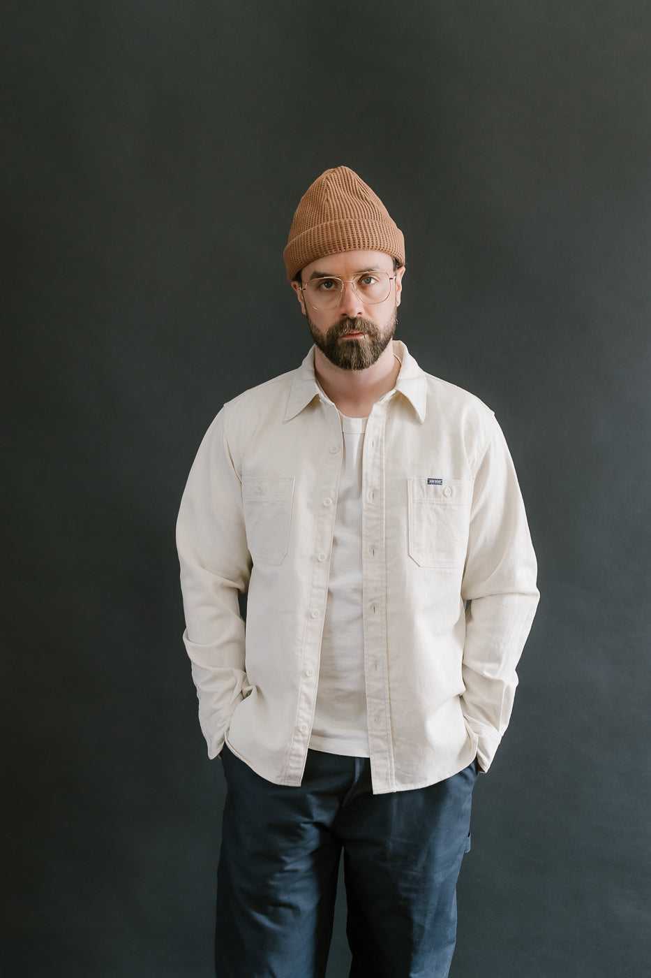 IHSH-414-WHT - 9oz Cotton Linen Work Shirt - Off White