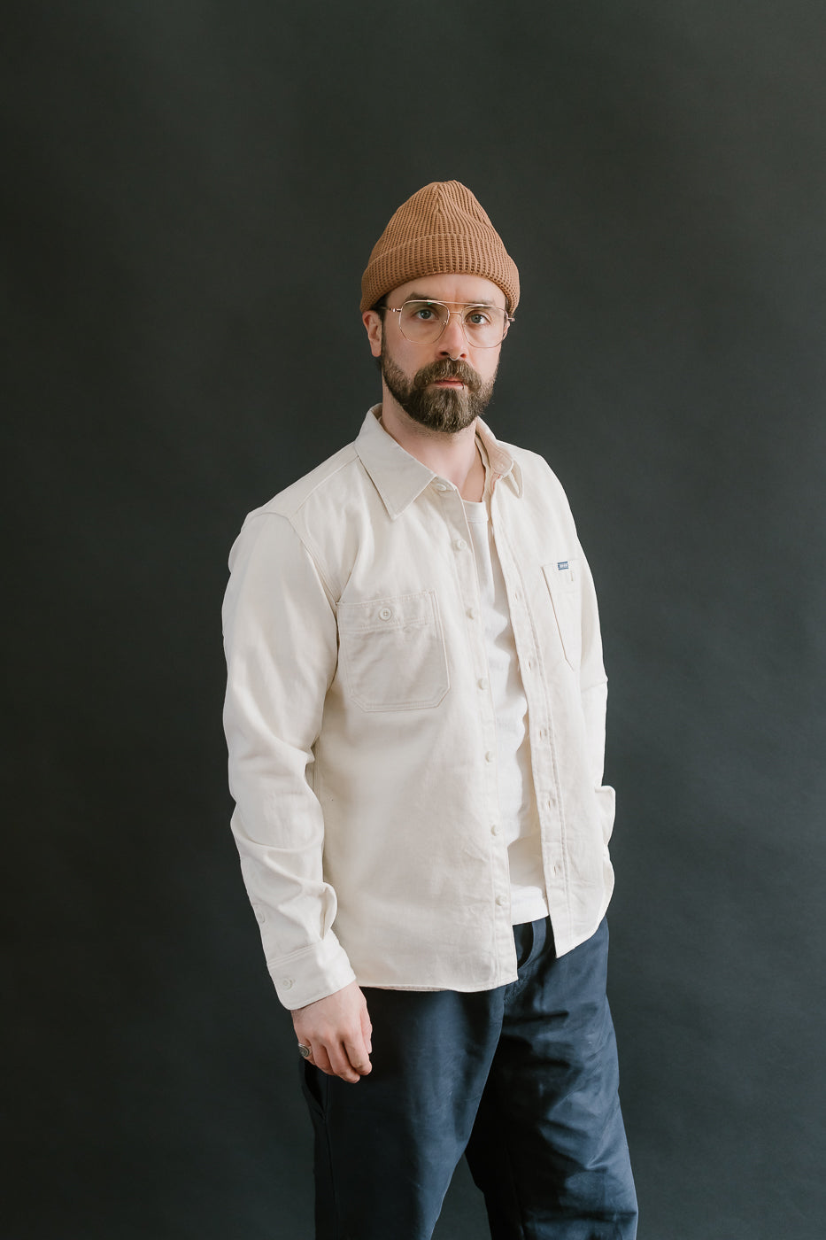 IHSH-414-WHT - 9oz Cotton Linen Work Shirt - Off White
