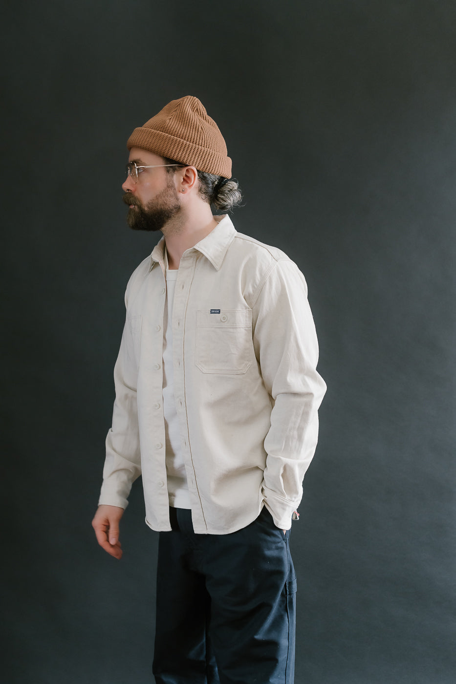 IHSH-414-WHT - 9oz Cotton Linen Work Shirt - Off White