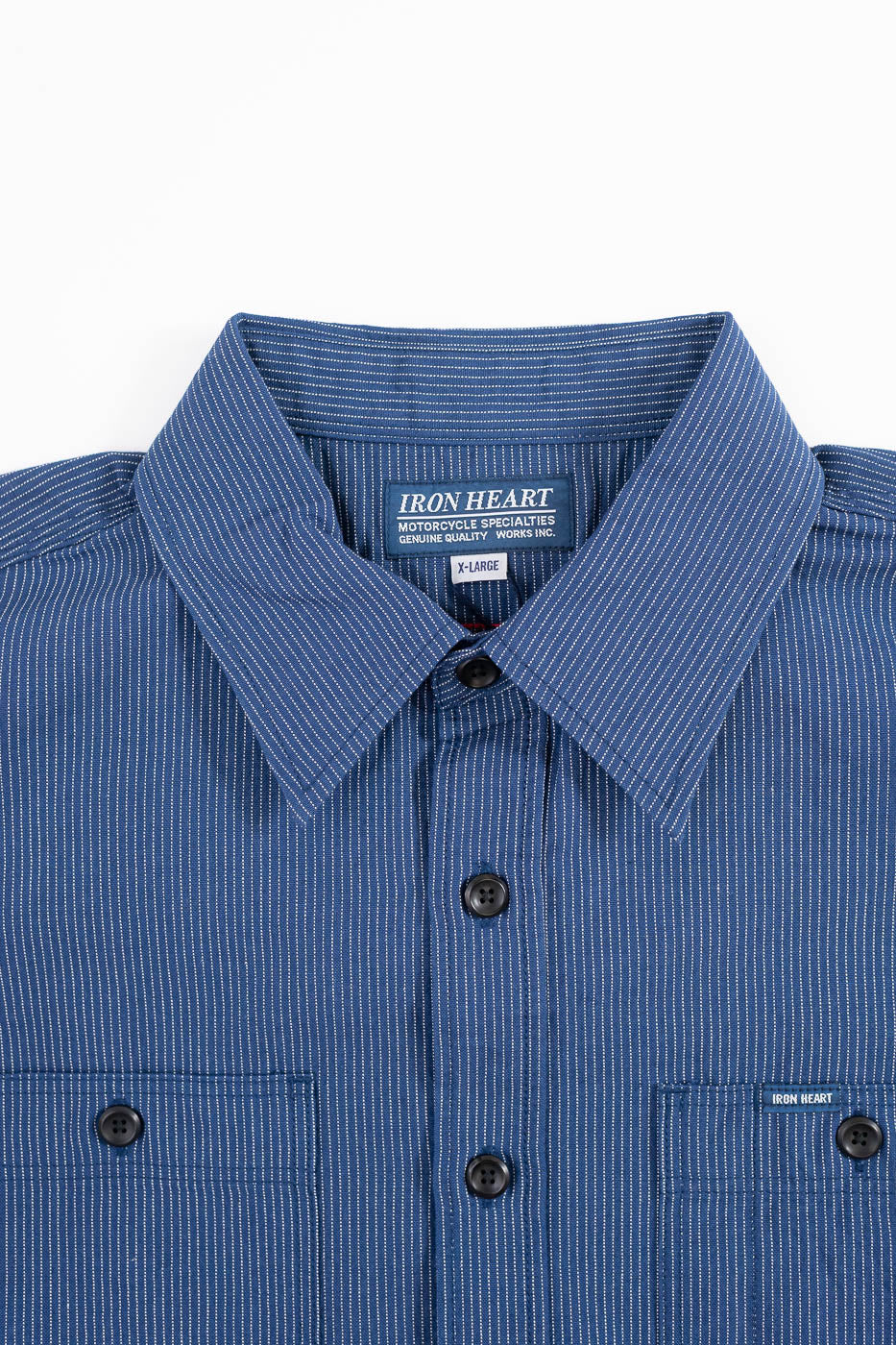 IHSH-420-PIN - 5oz Selvedge OX Cloth Short Sleeve Work Shirt - Pinstripe