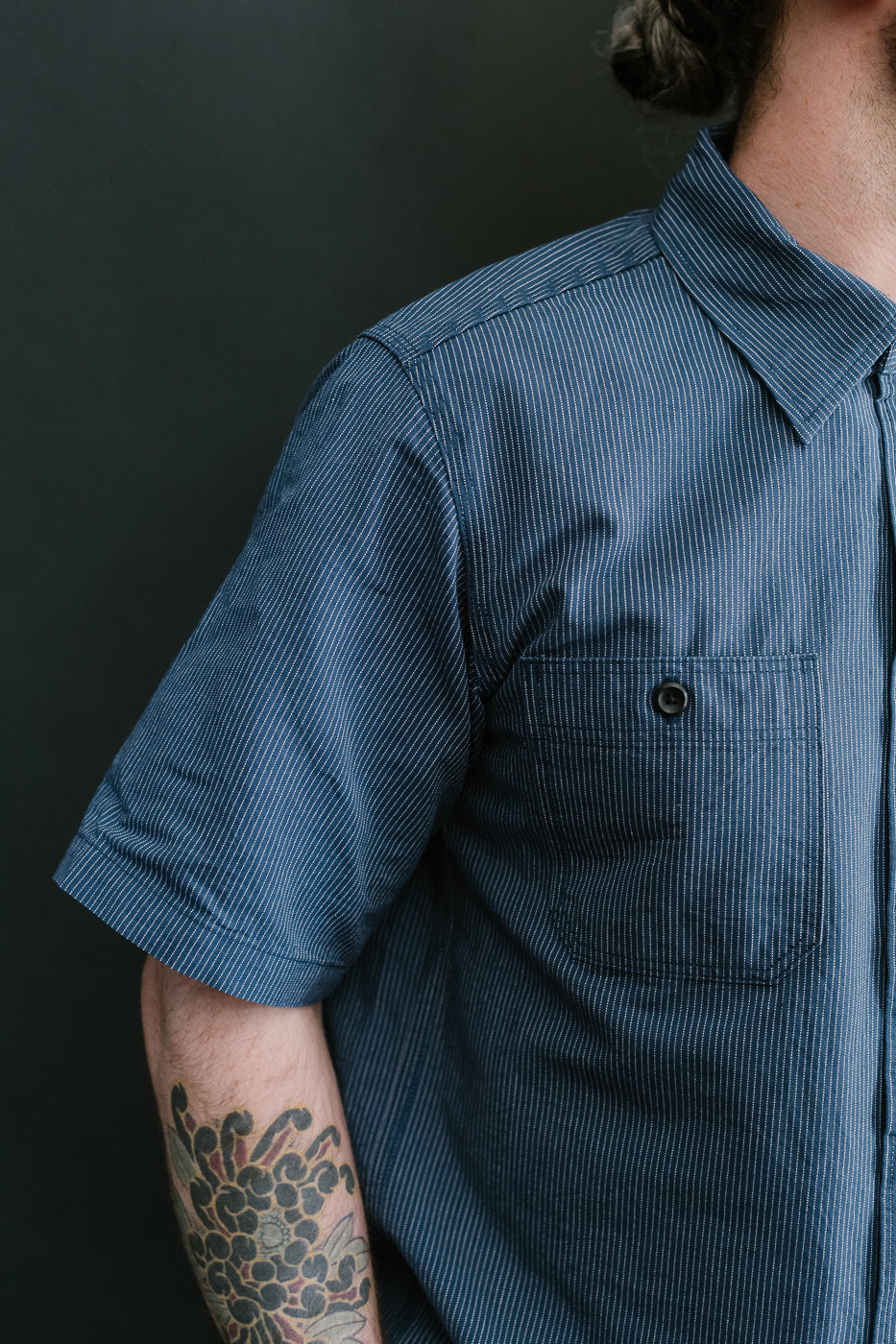 IHSH-420-PIN - 5oz Selvedge OX Cloth Short Sleeve Work Shirt - Pinstripe