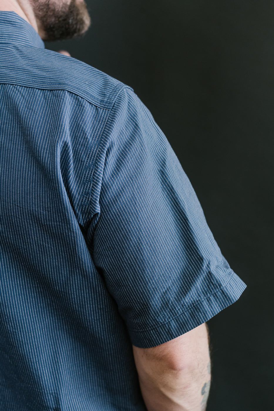 IHSH-420-PIN - 5oz Selvedge OX Cloth Short Sleeve Work Shirt - Pinstripe